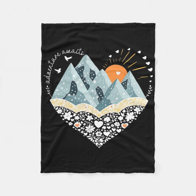 Adventure Awaits Mountain Hiking Camping Nature Lo Fleece Blanket (Front)