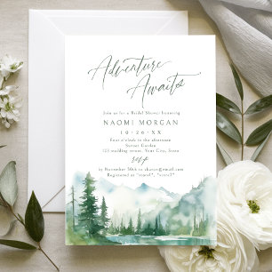 Adventure Awaits Mountain Rustic Bridal Shower Invitation