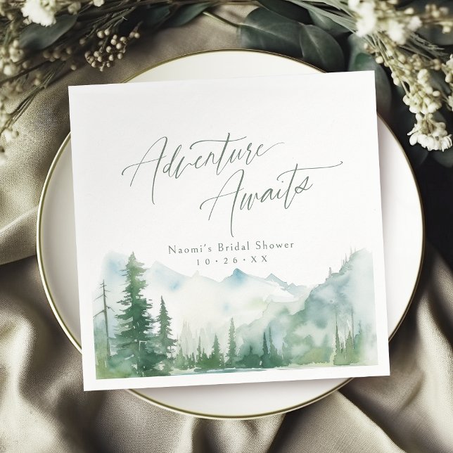 Adventure Awaits Mountain Rustic Bridal Shower Napkin (Adventure Awaits Mountain Rustic Bridal Shower Napkins)