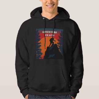Adventure Awaits Mountain Silhouette Retro Sunset Hoodie