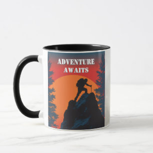 Adventure Awaits Mountain Silhouette Retro Sunset Mug