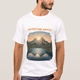 Adventure Awaits Mountain Sunset Lake Reflection T-Shirt
