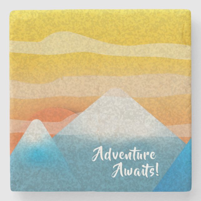 Adventure Awaits Mountain Sunset Stone Coaster (Front)