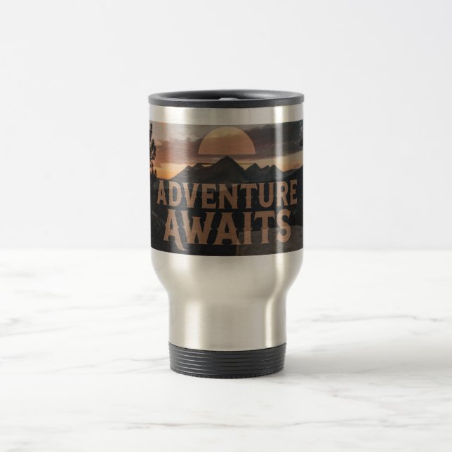 Adventure Awaits Mountain Travel Tumbler – Rugged  Travel Mug (Center)