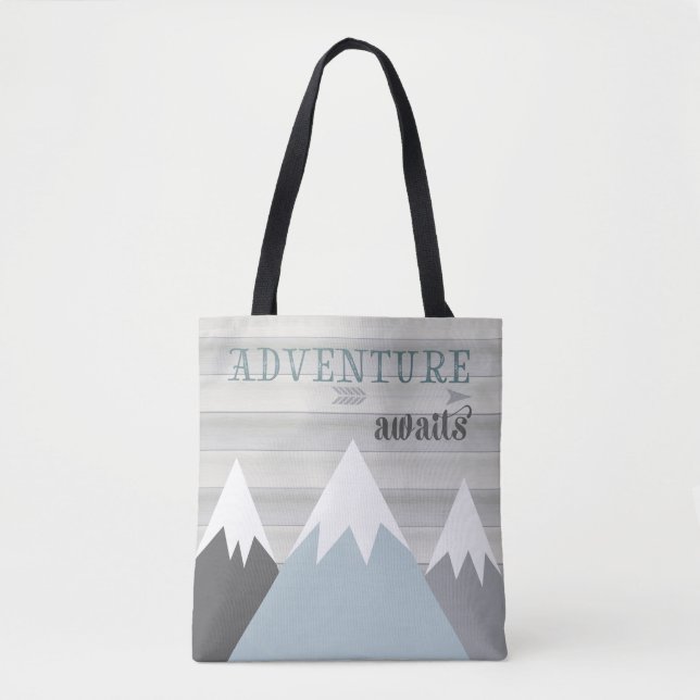 Adventure Awaits Mountain Wooden Tote Bag (Front)