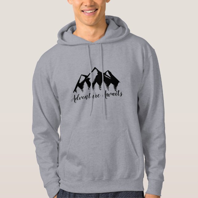 Adventure Awaits Mountains And Forest Trees Hoodie (Front)
