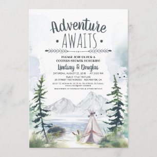 Adventure Awaits Mountains Camping Couples Shower Invitation