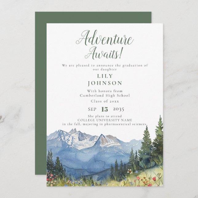 Adventure Awaits Mountains Graduation Announcement (Front/Back)
