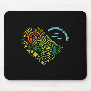 Adventure Awaits Mountains Sun Camping Hiking Wome Mouse Mat