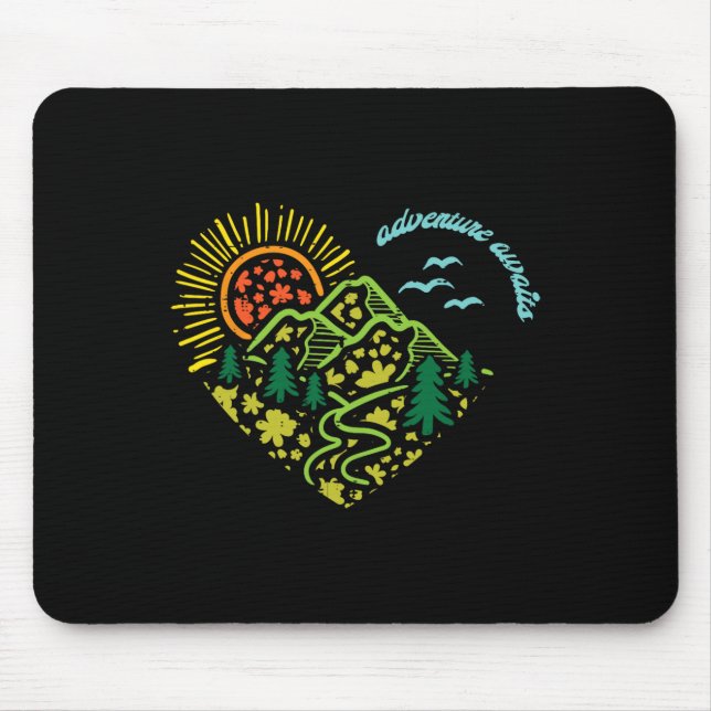 Adventure Awaits Mountains Sun Camping Hiking Wome Mouse Mat (Front)