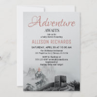 Adventure awaits mountains travel baby shower