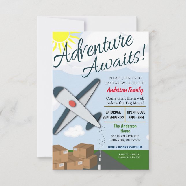 Adventure Await's Moving Party Invitation (Front)