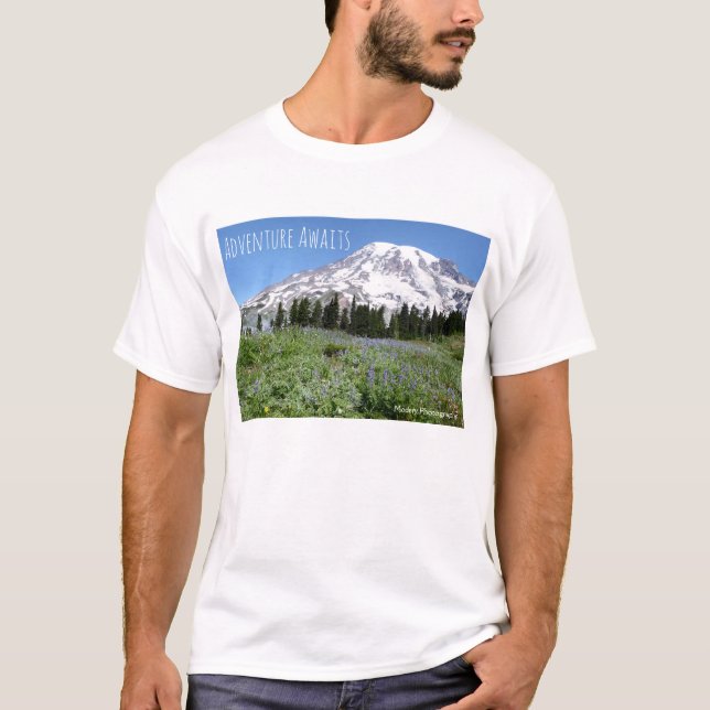Adventure Awaits (Mt Rainier) - Light T-Shirt (Front)