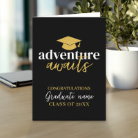 Adventure Awaits - Name Cap Black Gold Graduation