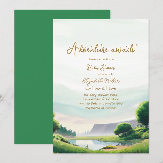 Adventure Awaits Nature Boy Girl Baby Shower Invitation (Front/Back)