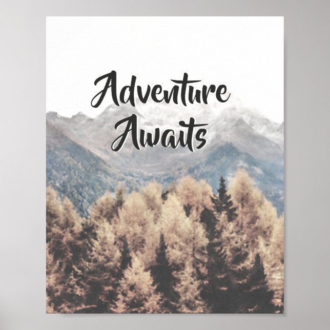 Adventure Awaits Nature Mountain Camp Quote Poster (Front)