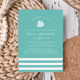 Adventure Awaits   Nautical Baby Shower Invitation