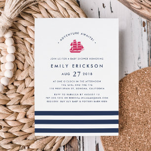 Adventure Awaits   Nautical Baby Shower Invitation