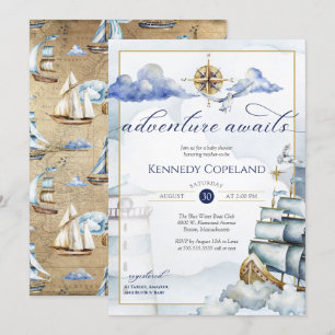 Adventure Awaits - Nautical Dream Ship Baby Shower Invitation