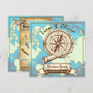 Adventure Awaits Nautical  Travel Rustic Invitation