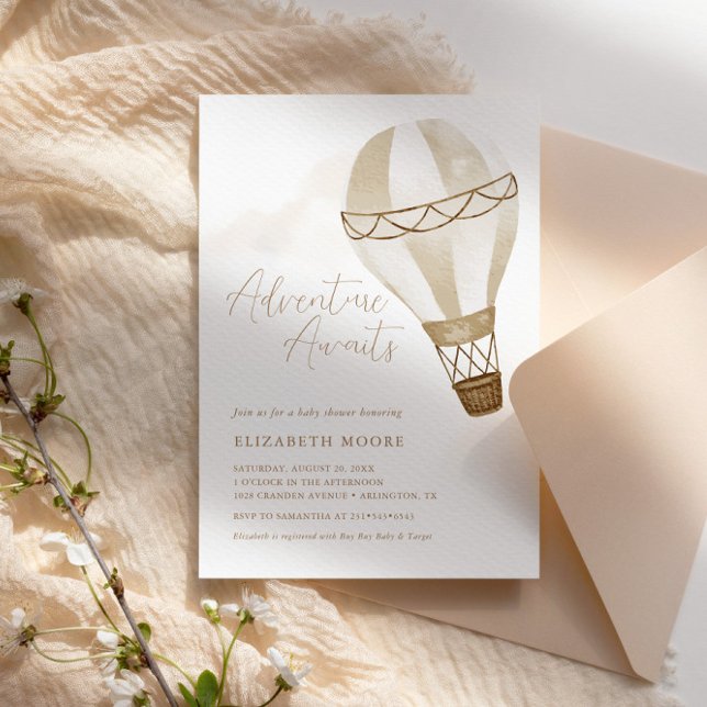 Adventure Awaits Neutral Balloon | Baby Shower Invitation (Creator Uploaded)