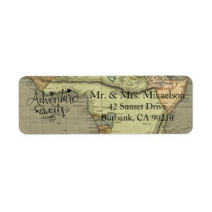 Adventure Awaits Old World Map Address Label