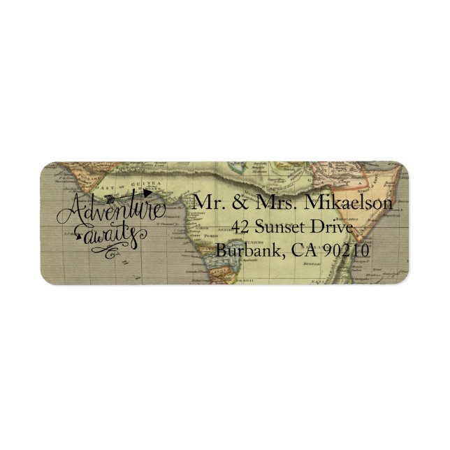 Adventure Awaits Old World Map Address Label (Front)