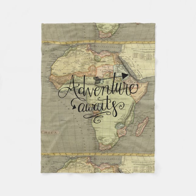 Adventure Awaits Old World Map Fleece Blanket (Front)