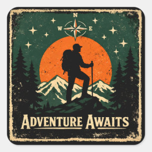 Adventure Awaits – Outdoor Exploration Hiker Square Sticker