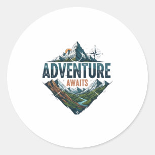 Adventure Awaits Peaks & Valleys Classic Stickers. Round Sticker