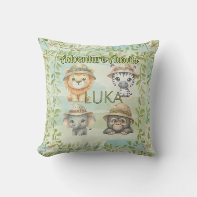 Adventure Awaits Personalize Safari Woodlands Baby Cushion (Front)
