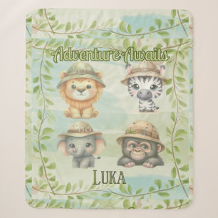 Adventure Awaits Personalize Safari Woodlands Baby Sherpa Blanket