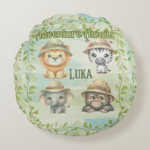 Adventure Awaits Personalize Safari Woodlands Round Cushion