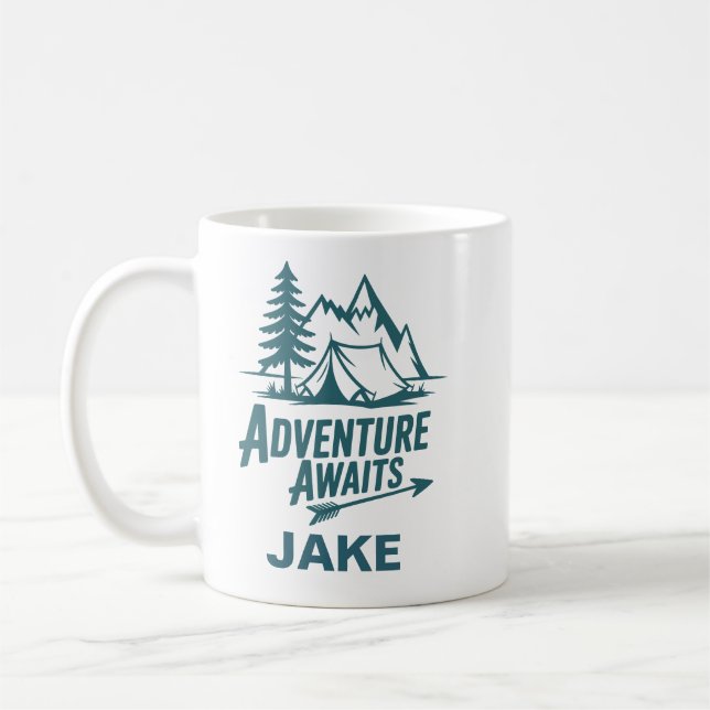 Adventure Awaits Personalized Camping Coffee Mug (Left)