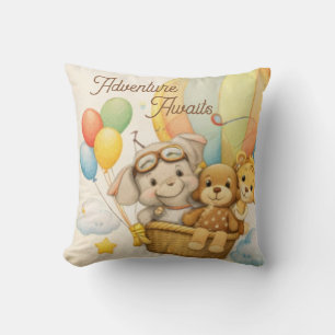 adventure awaits pillow   nursery decor   balloon