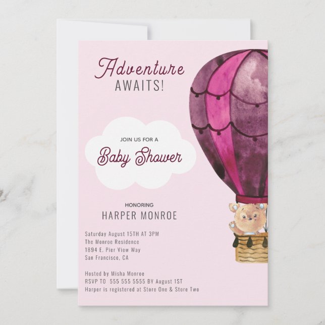 Adventure Awaits Pink Girls Baby Shower Invitation (Front)
