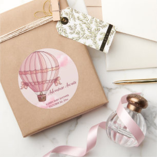 Adventure Awaits Pink Hot Air Balloon Baby Shower Classic Round Sticker