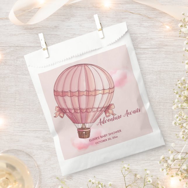 Adventure Awaits Pink Hot Air Balloon Baby Shower Favour Bags (Clipped)