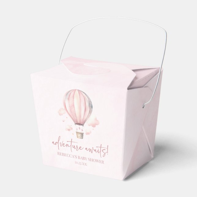 Adventure Awaits! Pink Hot Air Balloon Baby Shower Favour Box (Front Side)
