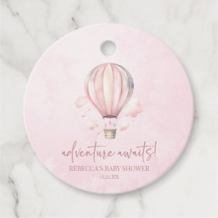 Adventure Awaits! Pink Hot Air Balloon Baby Shower Favour Tags