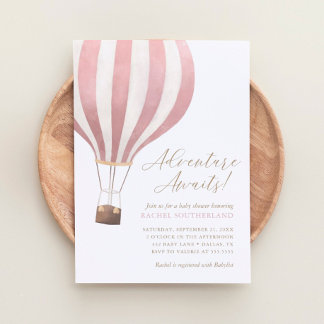 Adventure Awaits Pink Hot Air Balloon Baby Shower  Invitation