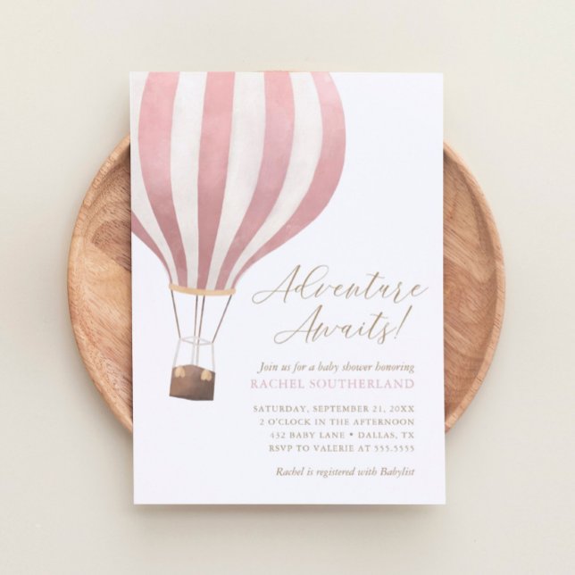 Adventure Awaits Pink Hot Air Balloon Baby Shower  Invitation (Creator Uploaded)