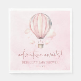 Adventure Awaits! Pink Hot Air Balloon Baby Shower Napkin