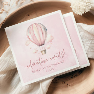 Adventure Awaits! Pink Hot Air Balloon Baby Shower Napkin