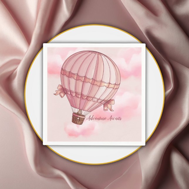 Adventure Awaits Pink Hot Air Balloon Baby Shower Napkin (Creator Uploaded)
