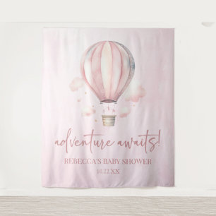 Adventure Awaits! Pink Hot Air Balloon Baby Shower Tapestry