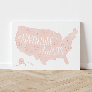 Adventure Awaits Pink Woodland Decor Canvas Print