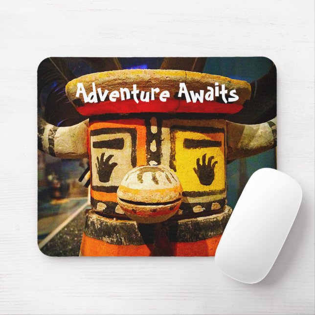 "Adventure Awaits" Quote Cute Funny Face Photo Mouse Mat (With Mouse)