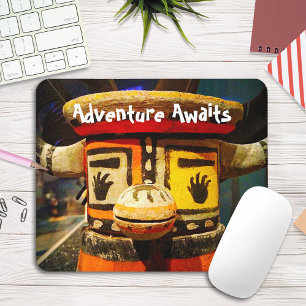 "Adventure Awaits" Quote Cute Funny Face Photo Mouse Mat