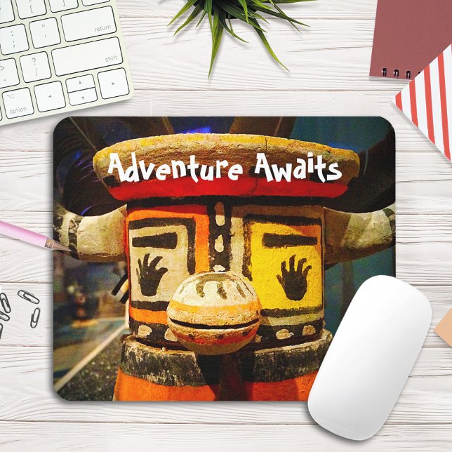 "Adventure Awaits" Quote Cute Funny Face Photo Mouse Mat (Creator Uploaded)